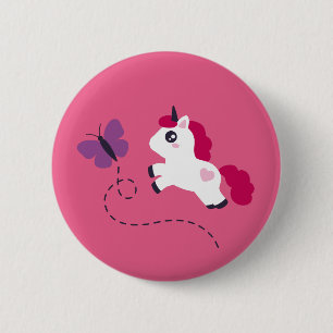 Cute White Unicorn with a Butterfly 6 Cm Round Badge