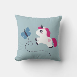 Cute White Unicorn with a Butterfly Cushion