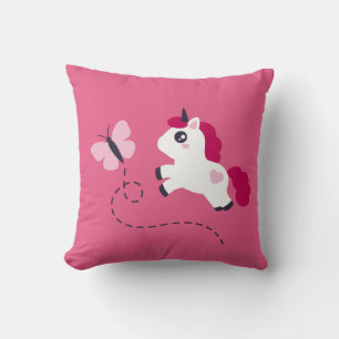 Cute White Unicorn with a Butterfly Cushion