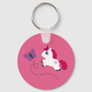 Cute White Unicorn with a Butterfly Key Ring