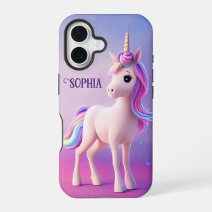 Cute White Unicorn With Pink & Blue Mane iPhone 16 Case