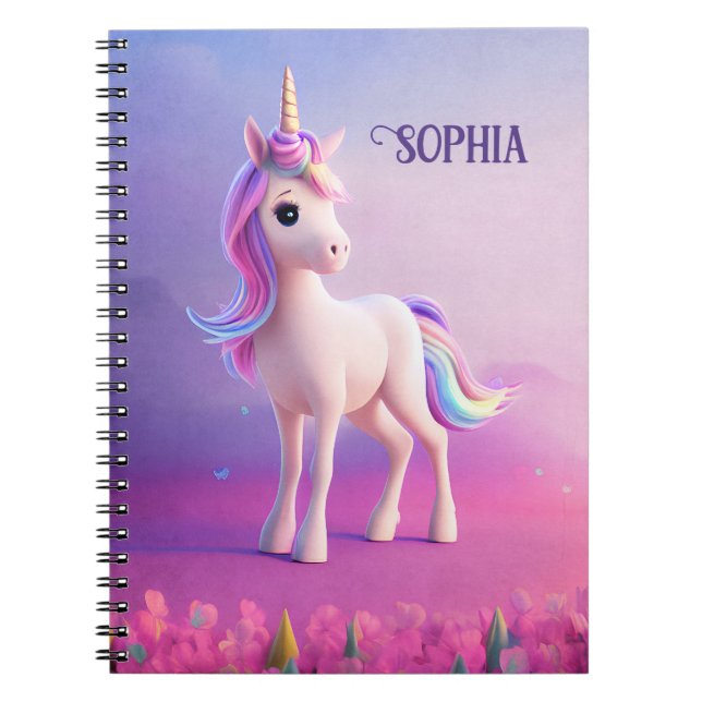 Cute White Unicorn With Pink & Blue Mane Notebook (Front)