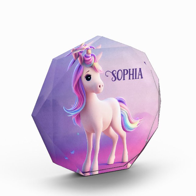 Cute White Unicorn With Pink & Blue Mane Photo Block (Left)