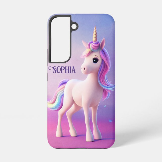 Cute White Unicorn With Pink & Blue Mane Samsung Galaxy S22 Case (Back)