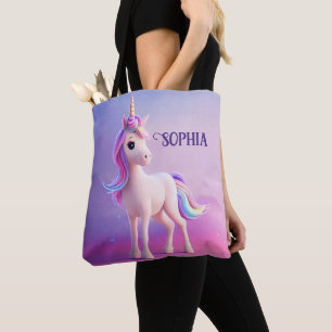Cute White Unicorn With Pink & Blue Mane Tote Bag