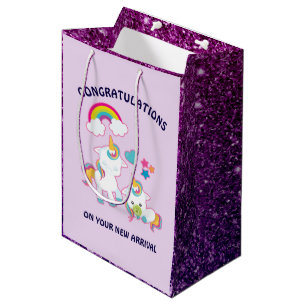 Cute White Unicorns Magical Mama & Baby Congrats Medium Gift Bag