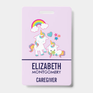 Cute White Unicorns Magical Mama & Baby ID Badge
