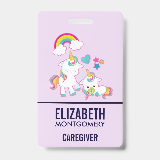 Cute White Unicorns Magical Mama & Baby ID Badge (Front)