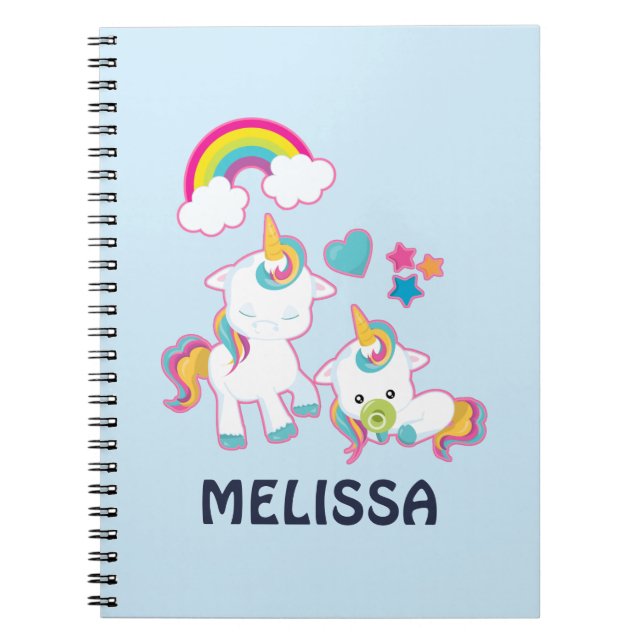 Cute White Unicorns Magical Mama & Baby Notebook (Front)
