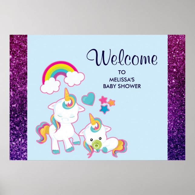 Cute White Unicorns Magical Mama & Baby Poster (Front)