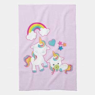 Cute White Unicorns Magical Mama & Baby Tea Towel