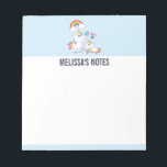 Cute White Unicorns Magical Mother & Baby Notepad<br><div class="desc">A notepad with a white mother unicorn with fancy colourful mane and tail. A baby unicorn laying down beside her, with a green pacifier in its mouth. A colourful rainbow with fluffy clouds, and some stars and heart decorate this sweet and adorable design. A bold pink outline surrounding the image...</div>