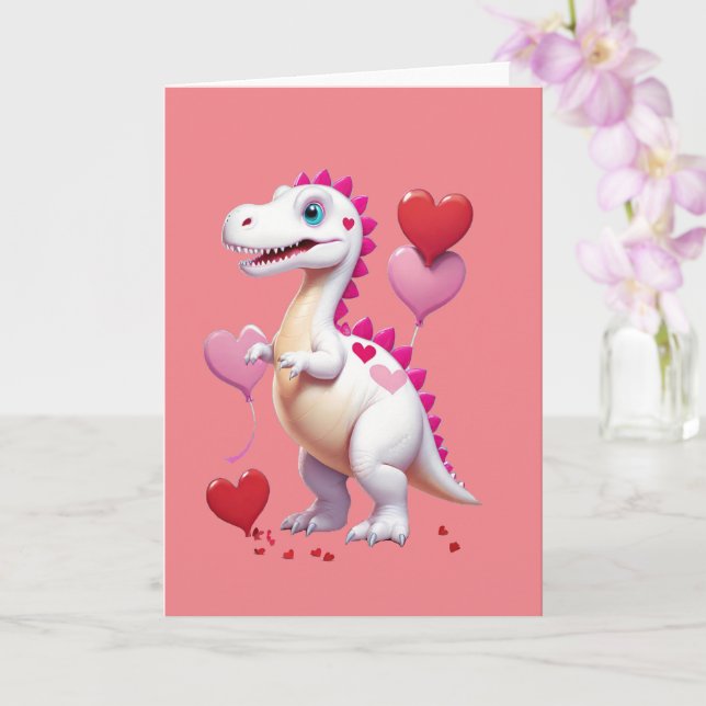 Cute white Valentine's day dinosaur Card (Orchid)