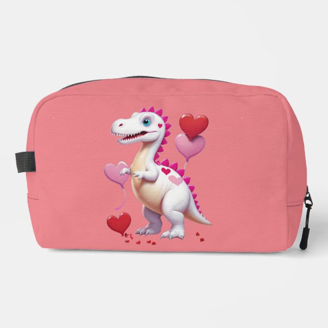 Cute white Valentine's day dinosaur Dopp Kit (Front)