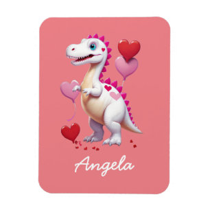Cute white Valentine's day dinosaur Magnet