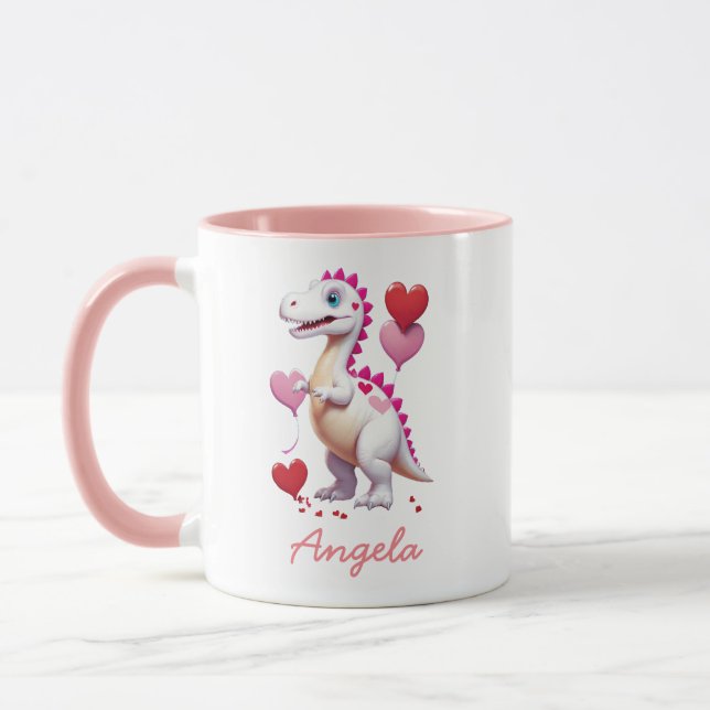 Cute white Valentine's day dinosaur Mug (Left)