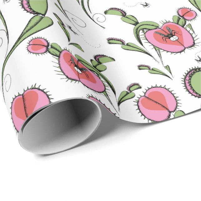 Cute White Venus Flytrap Stuck on Your Love Wrapping Paper (Roll Corner)