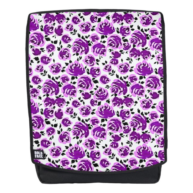 Cute white violet roses patterns backpack (Front)