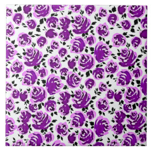 Cute white violet roses patterns ceramic tile