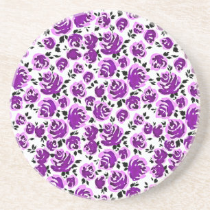 Cute white violet roses patterns coaster