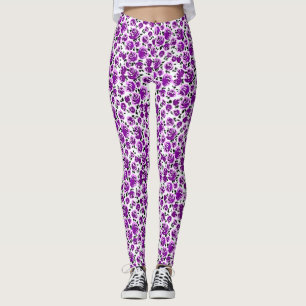 Cute white violet roses patterns leggings