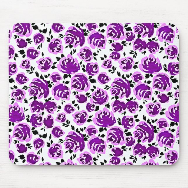 Cute white violet roses patterns mouse pad (Front)