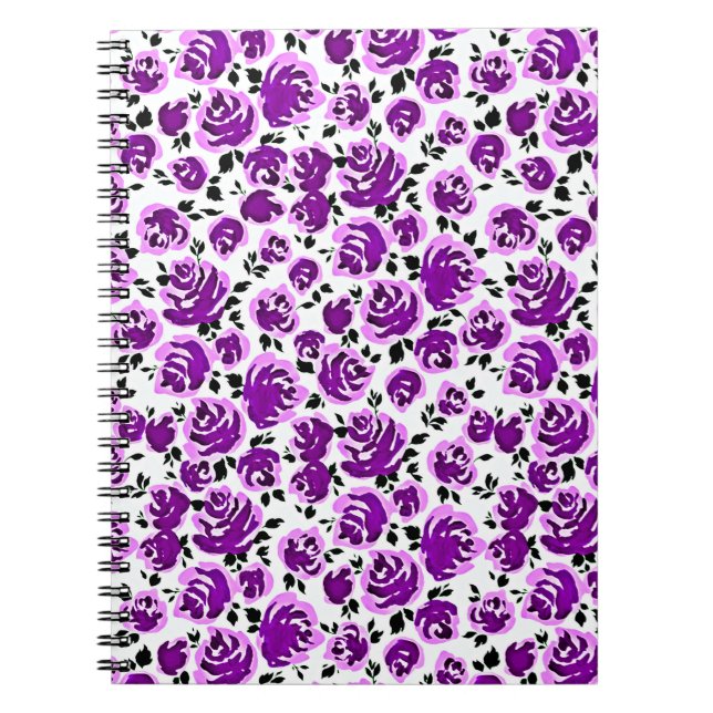 Cute white violet roses patterns notebook (Front)