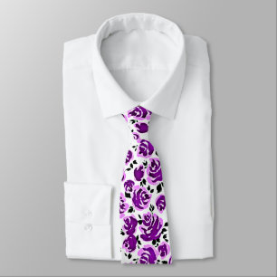 Cute white violet roses patterns tie