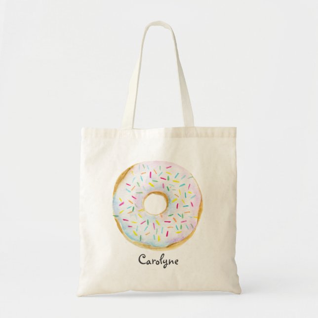 Cute White Watercolor Doughnut with Sprinkles Cust Tote Bag (Front)