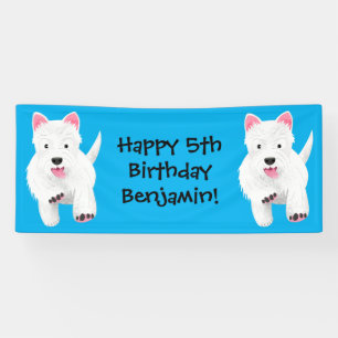 Cute white west highland terrier cartoon banner