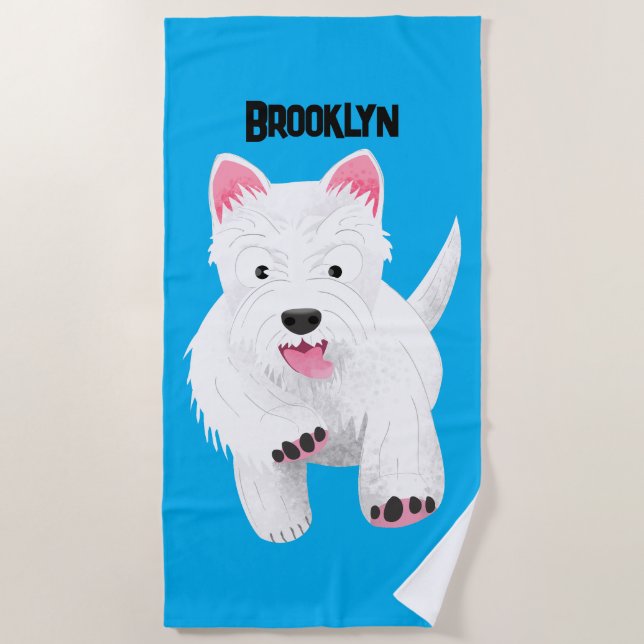 Cute white west highland terrier cartoon beach towel (Front)