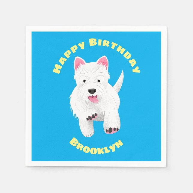 Cute white west highland terrier cartoon birthday napkin (Front)