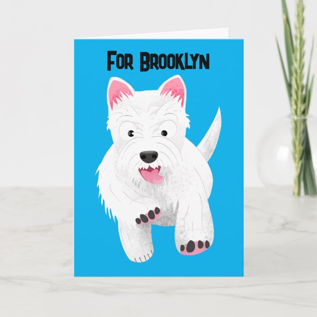 Cute white west highland terrier cartoon card (Front)