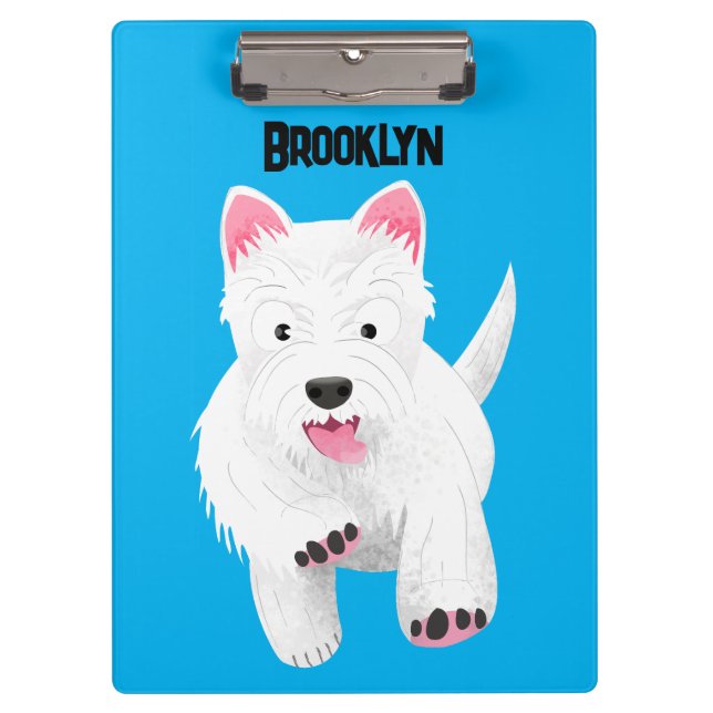 Cute white west highland terrier cartoon clipboard (Front)