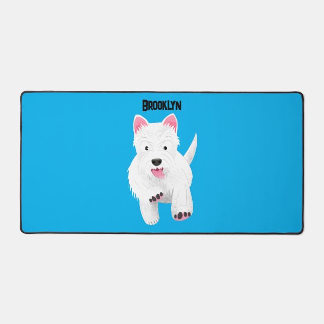 Cute white west highland terrier cartoon desk mat (Front)