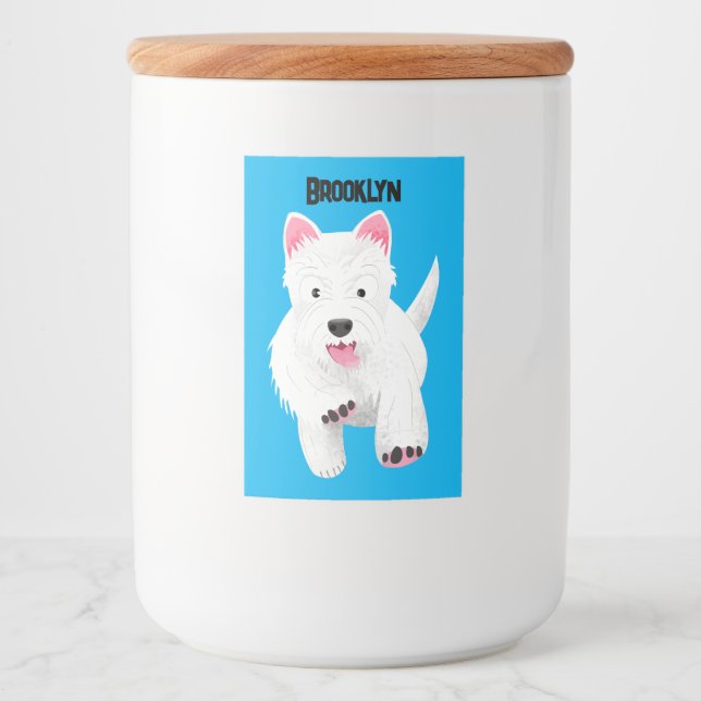 Cute white west highland terrier cartoon food label (Front)