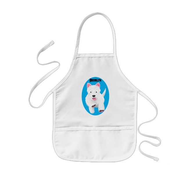Cute white west highland terrier cartoon kids apron (Front)