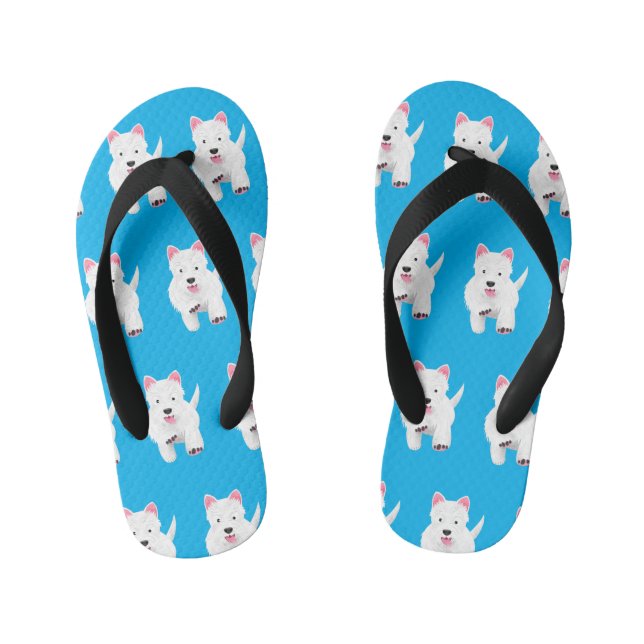 Cute white west highland terrier cartoon kid's thongs (Footbed)