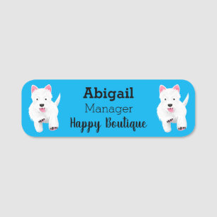 Cute white west highland terrier cartoon name tag