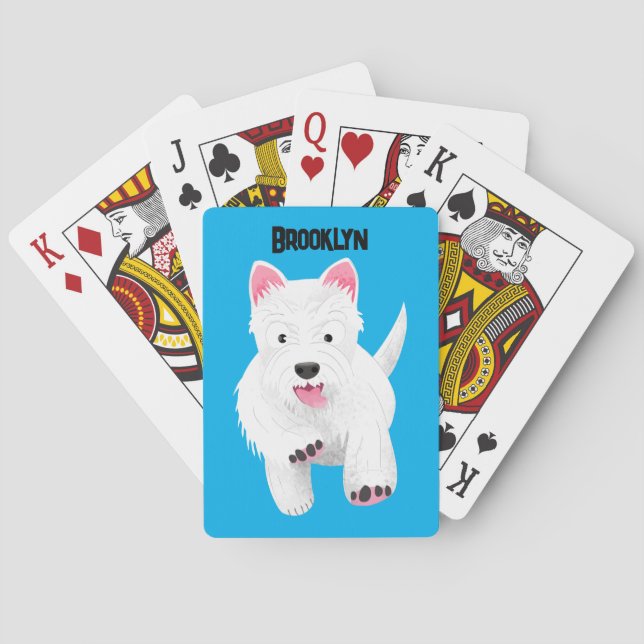 Cute white west highland terrier cartoon playing cards (Back)