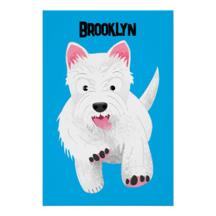 Cute white west highland terrier cartoon poster
