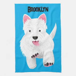 Cute white west highland terrier cartoon tea towel