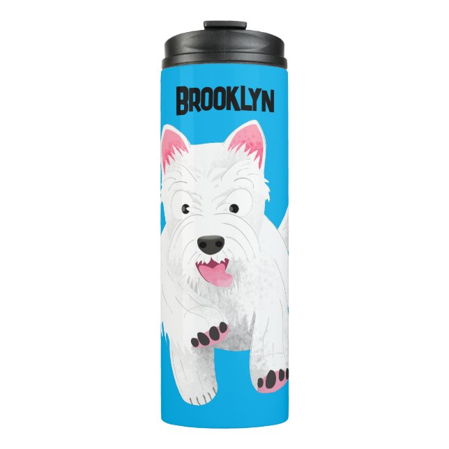 Cute white west highland terrier cartoon thermal tumbler (Front)