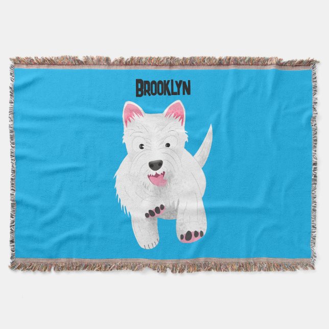 Cute white west highland terrier cartoon throw blanket (Front)