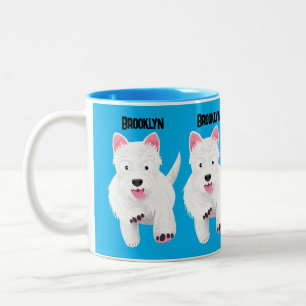 Cute white west highland terrier cartoon Two-Tone coffee mug