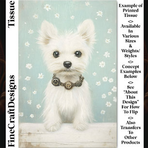 Cute White Westie, Steampunk Collar CX3 Decoupage Tissue Paper