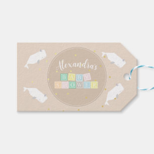 Cute White Whale Baby Shower Neutral Beige  Gift Tags