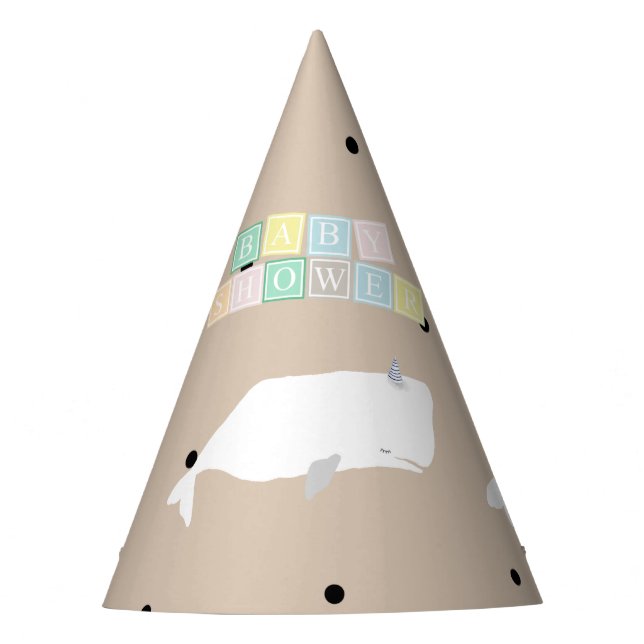 Cute White Whale Baby Shower Neutral Beige  Party Hat (Front)
