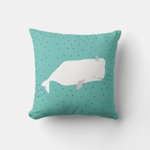 Cute White Whale Light Teal Cushion