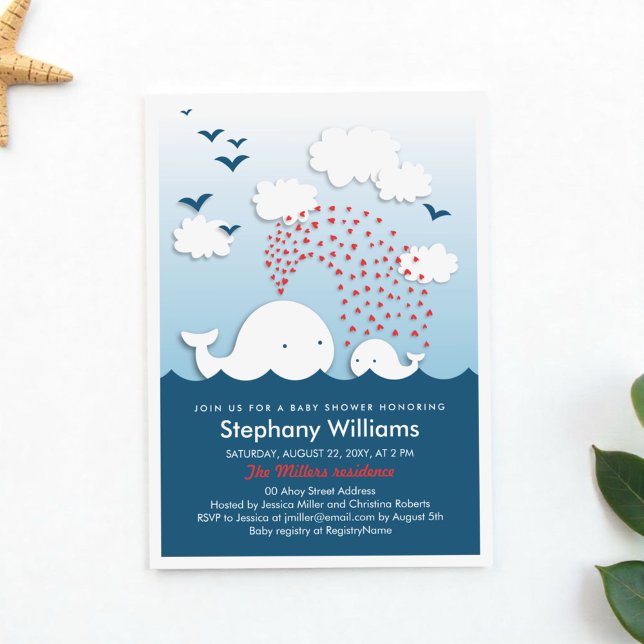Cute White Whales Stylish Baby Shower Invite (Creator Uploaded)